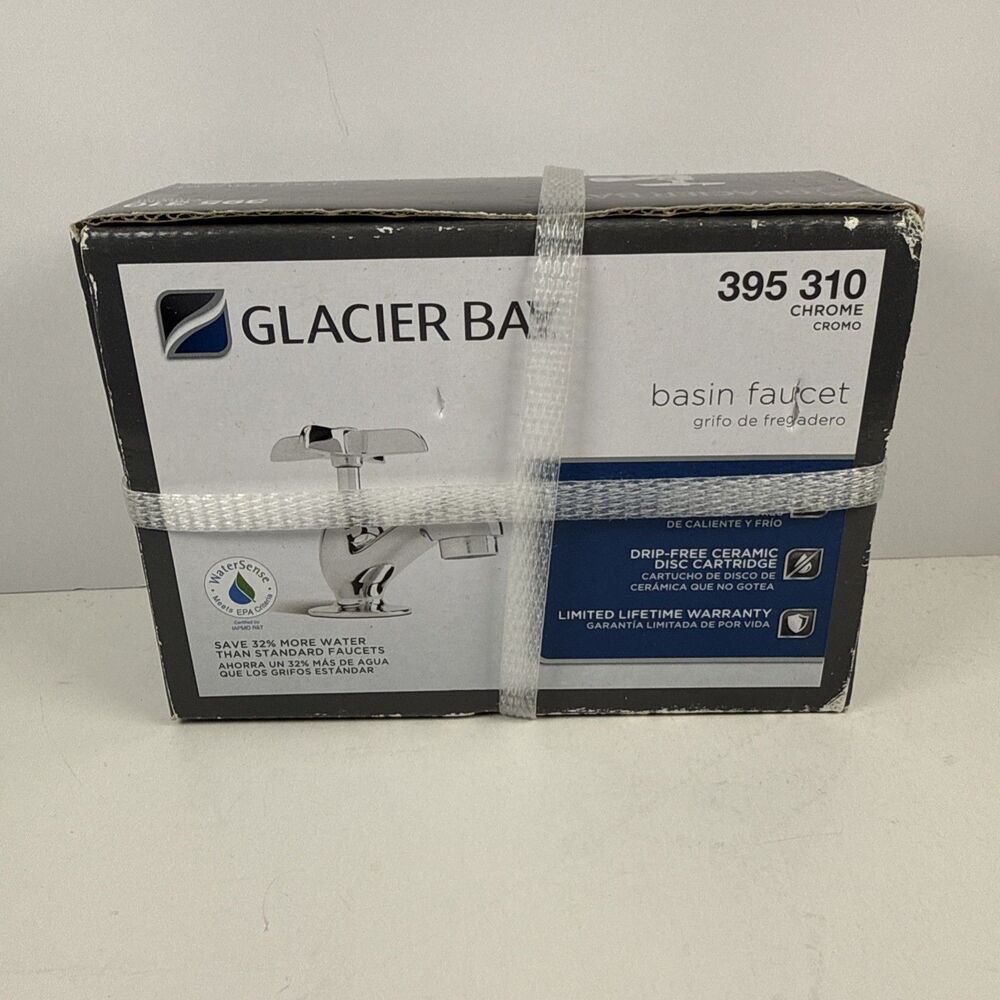 Glacier Bay 395 310 Single Hole/Handle Low-Arc Bathroom Faucet in Chrome, NEW!!